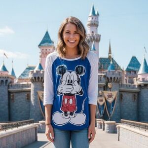 Disney blue Mickey Mouse quarter sleeve sh…